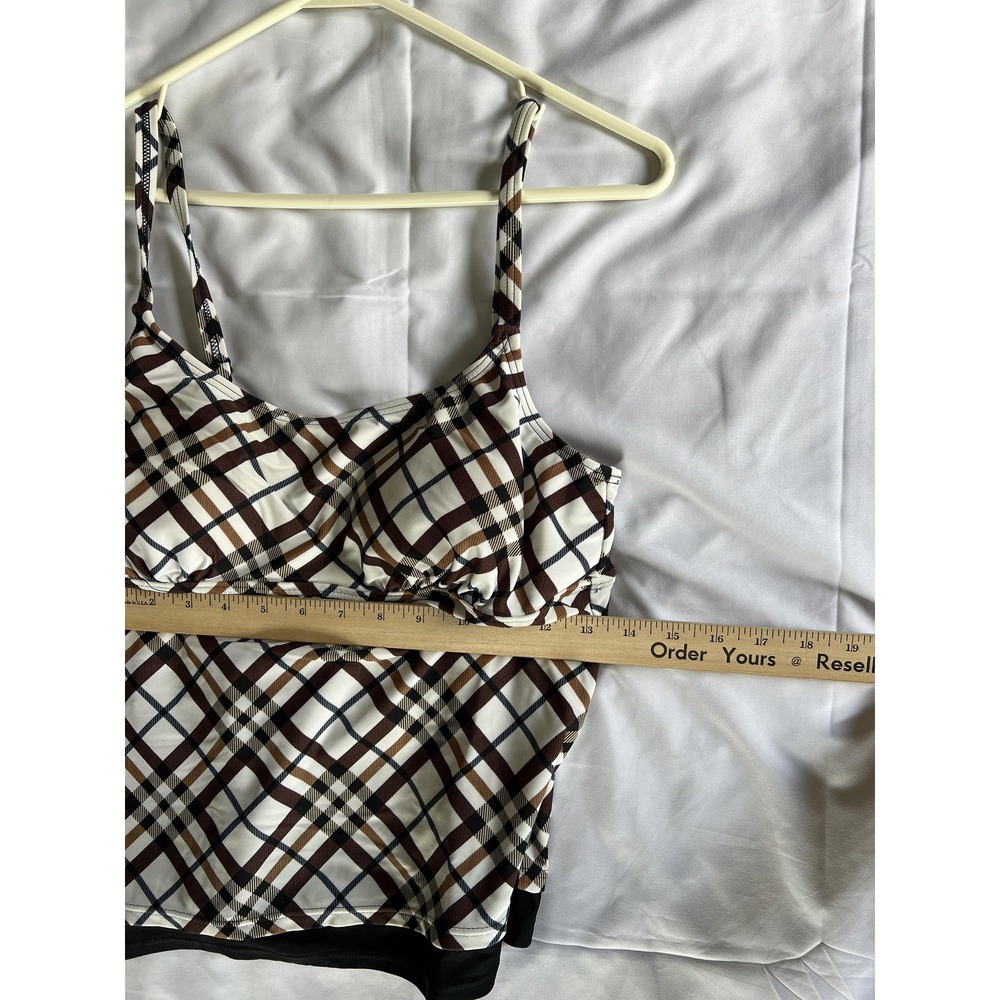 Tropical Honey Tankini Swim Top Womens 12 Brown White Black Plaid Padded Cups - Picture 7 of 9